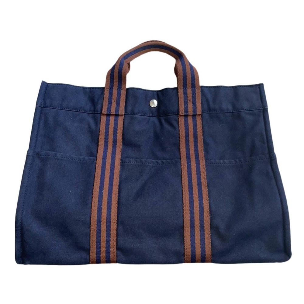 Hermes Paris Vintage Blue Canvas Cotton Fourre Tout